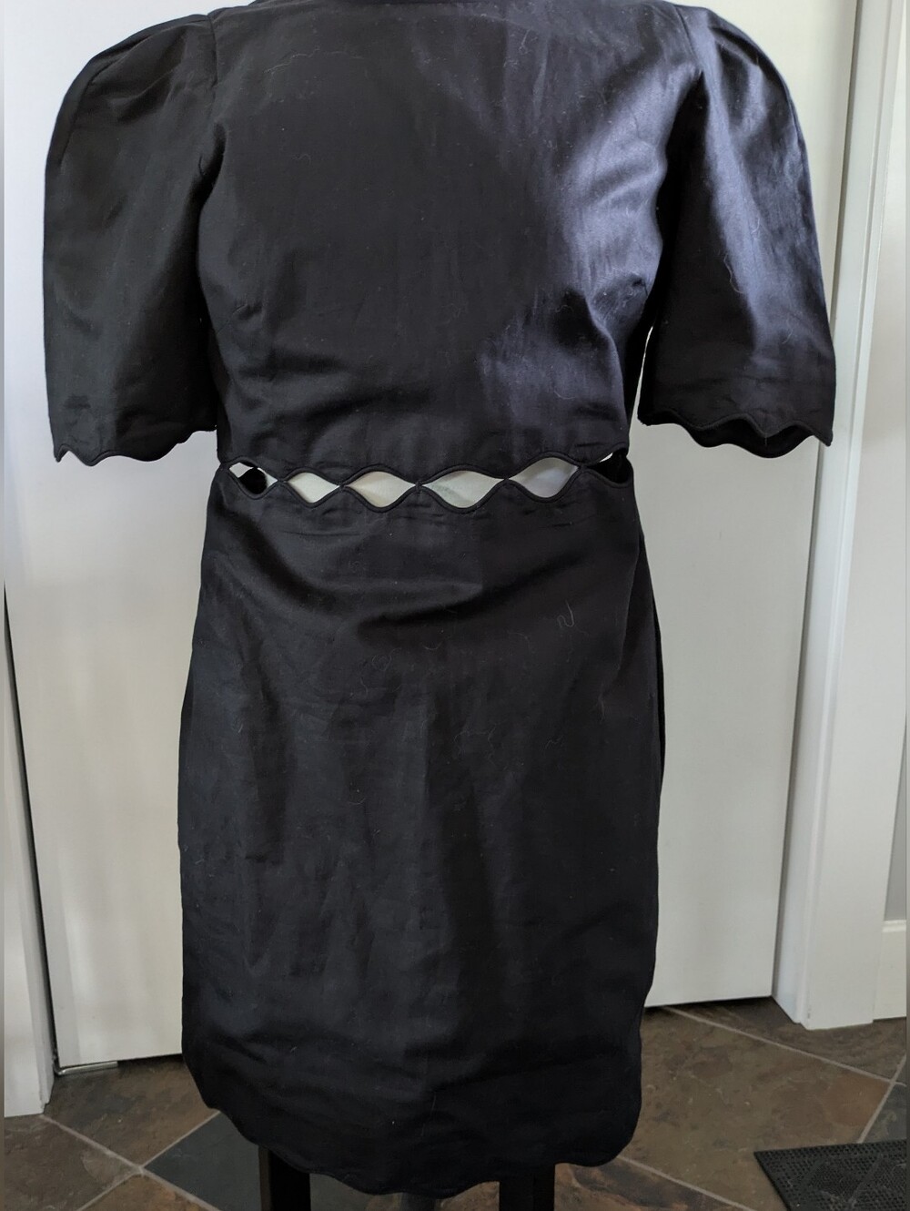Ann Taylor Cotton and Linen Black Scallop Waist Cutout Dress